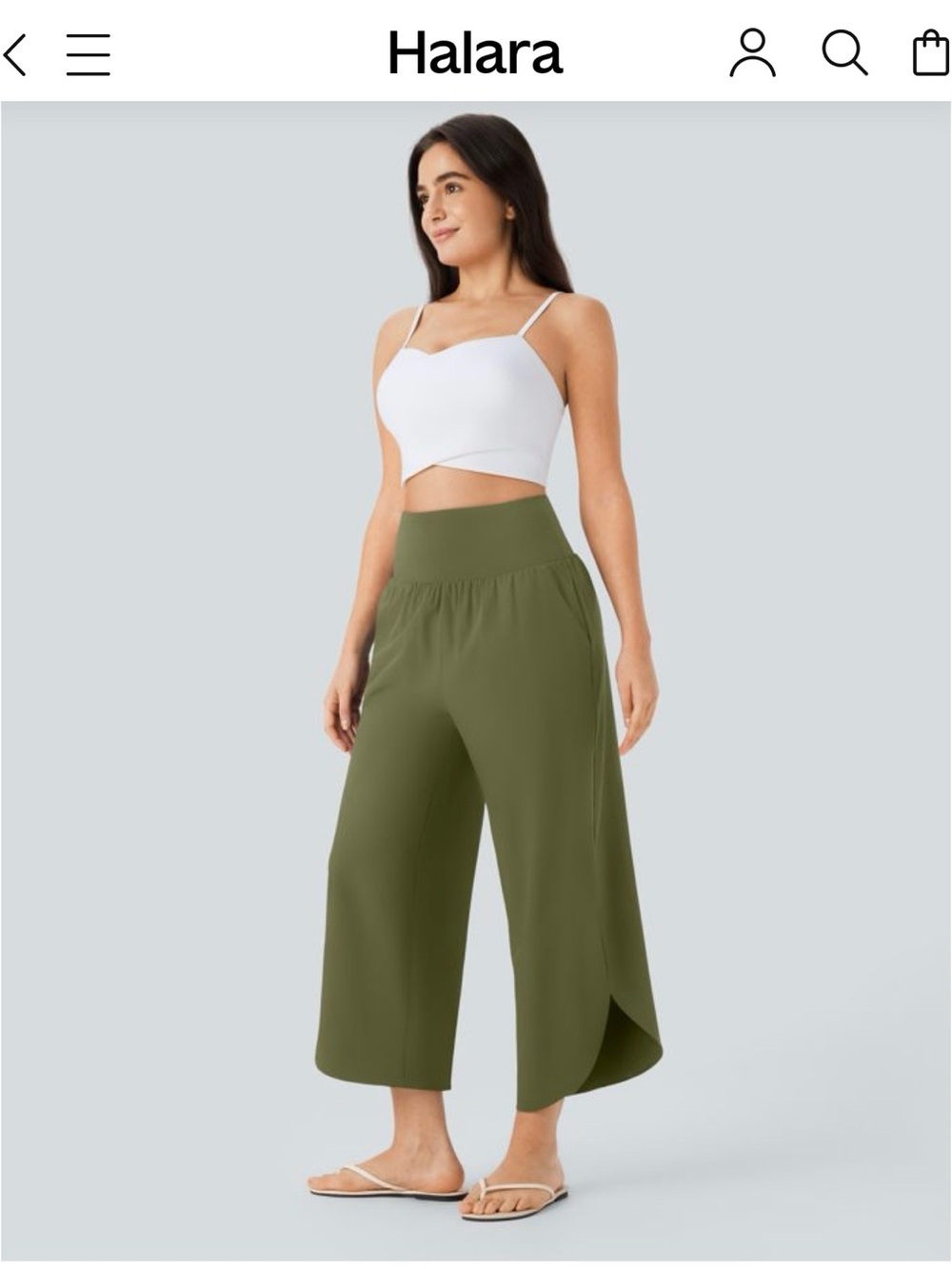 HALARA Olive Green Wide-Leg Cropped Pants with Side Slit
